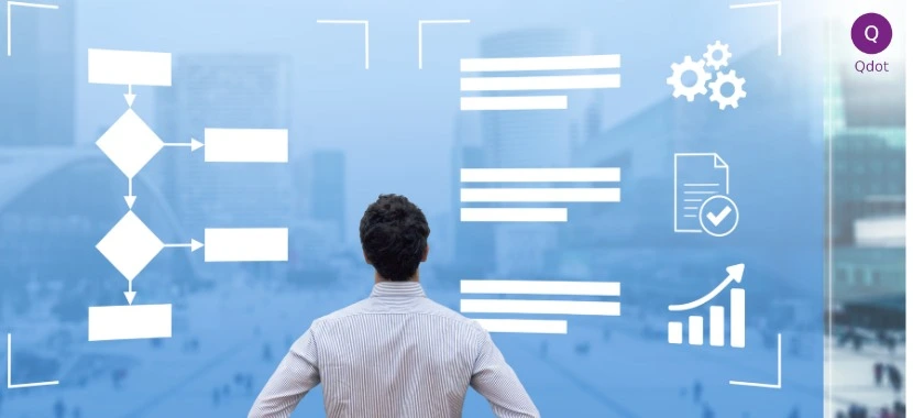 Business professional reviewing ISO certification process workflow and compliance system implementation